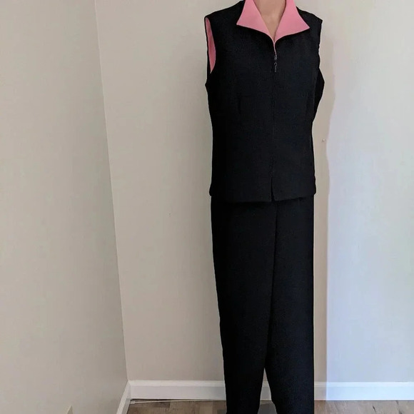Perceptions 2 Pieces Vest and Pants Outfit Women's Black Pink 10 Zip Up - Picture 2 of 13
